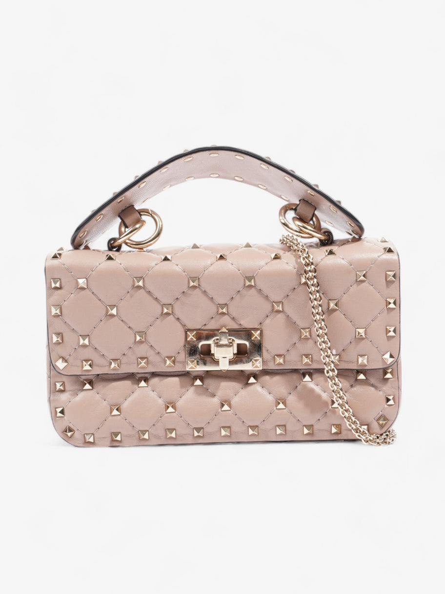 Valentino Rockstud Spike Top Handle Bag Warm Taupe Nappa Leather Small Image 1