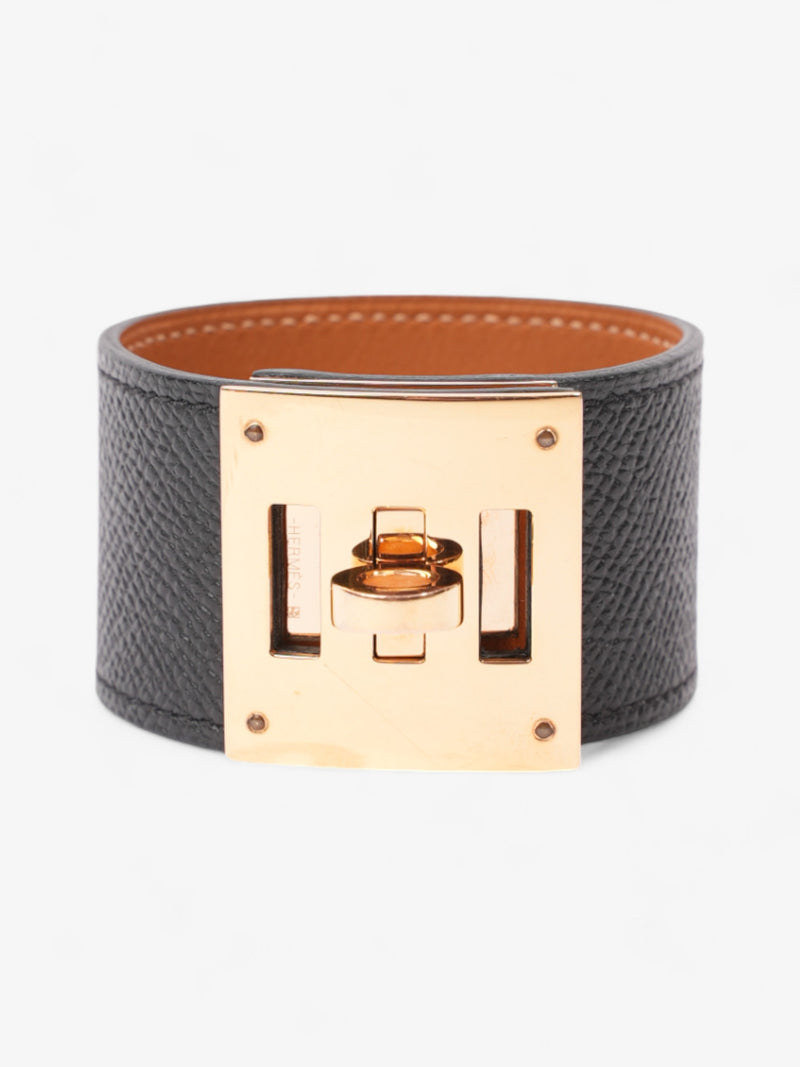  Hermes Kelly Dog Bracelet Black / Gold Leather