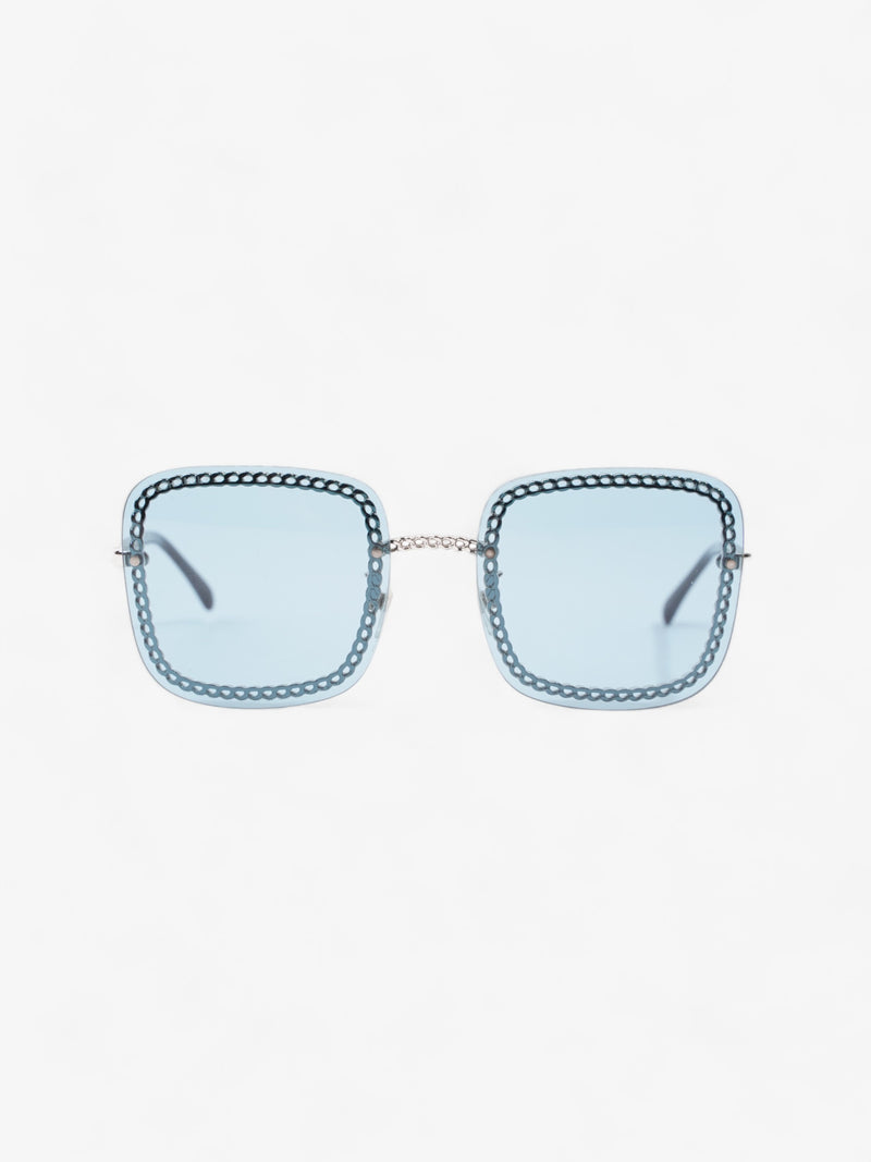  Chain Detailed Sunglasses with Double Chain Blue / Silver Acetate 140mm