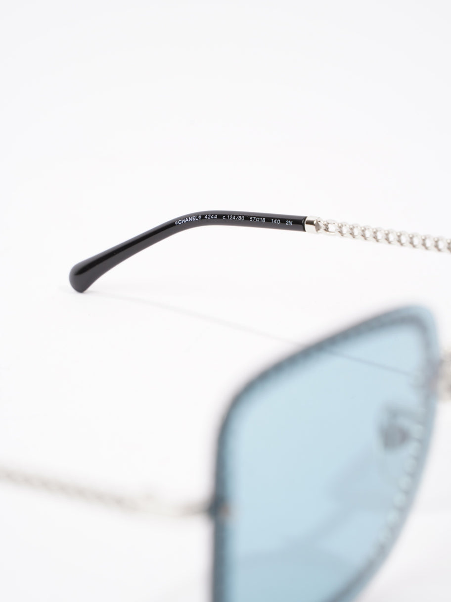 Chain Detailed Sunglasses with Double Chain Blue / Silver Acetate 140mm Image 5