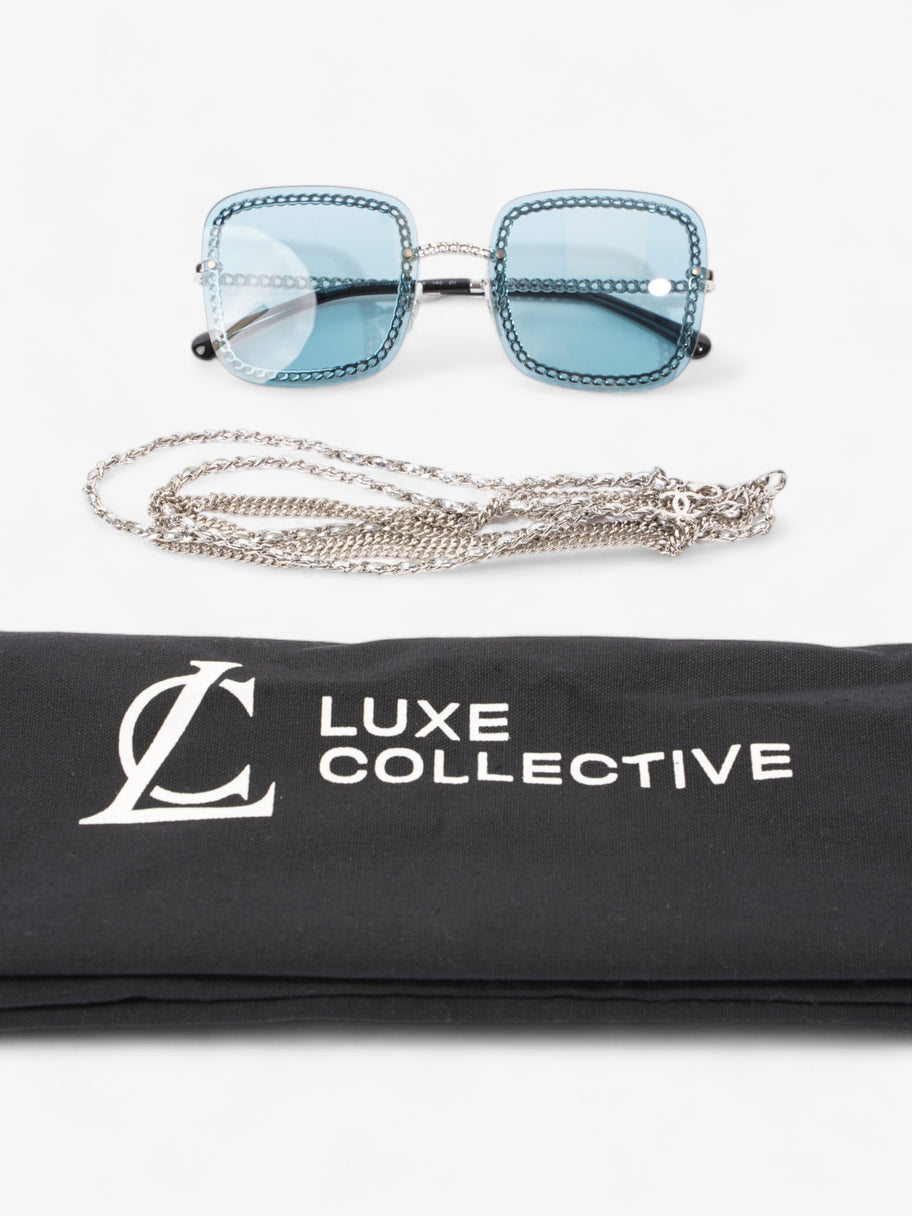 Chain Detailed Sunglasses with Double Chain Blue / Silver Acetate 140mm Image 9