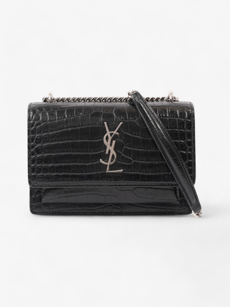 Saint Laurent Sunset Chain Wallet Black Embossed Leather Image 1