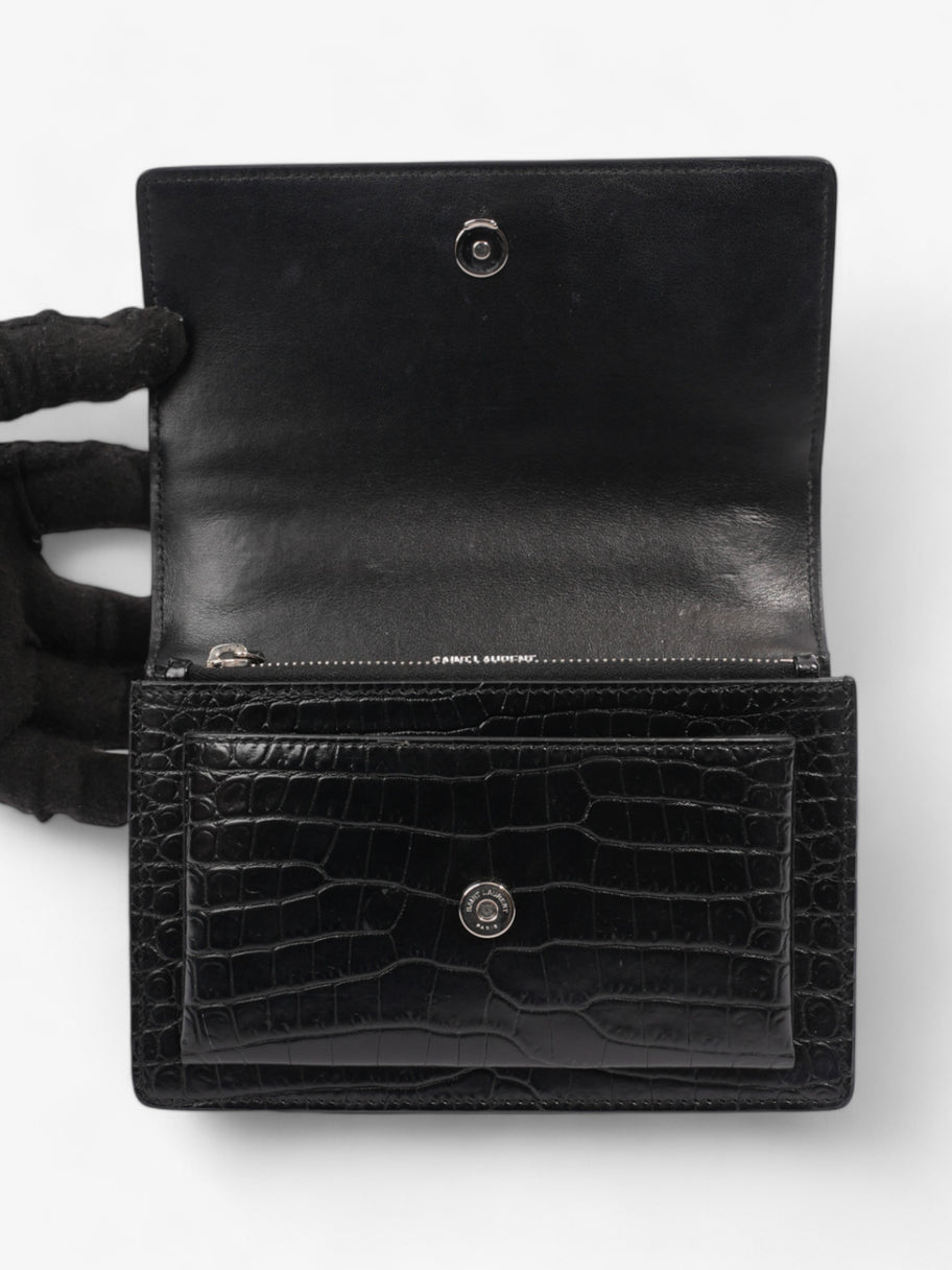 Saint Laurent Sunset Chain Wallet Black Embossed Leather Image 8