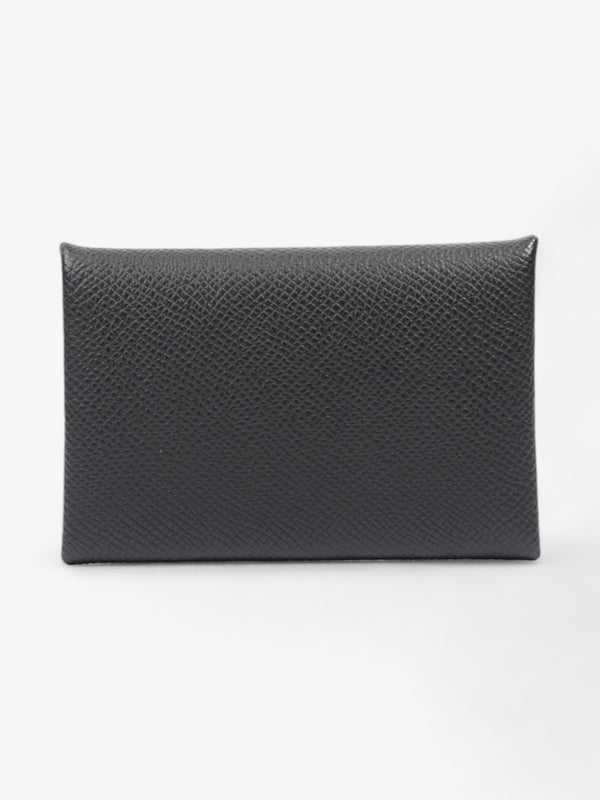 Hermes Calvi Card Holder Black Goatskin Leather