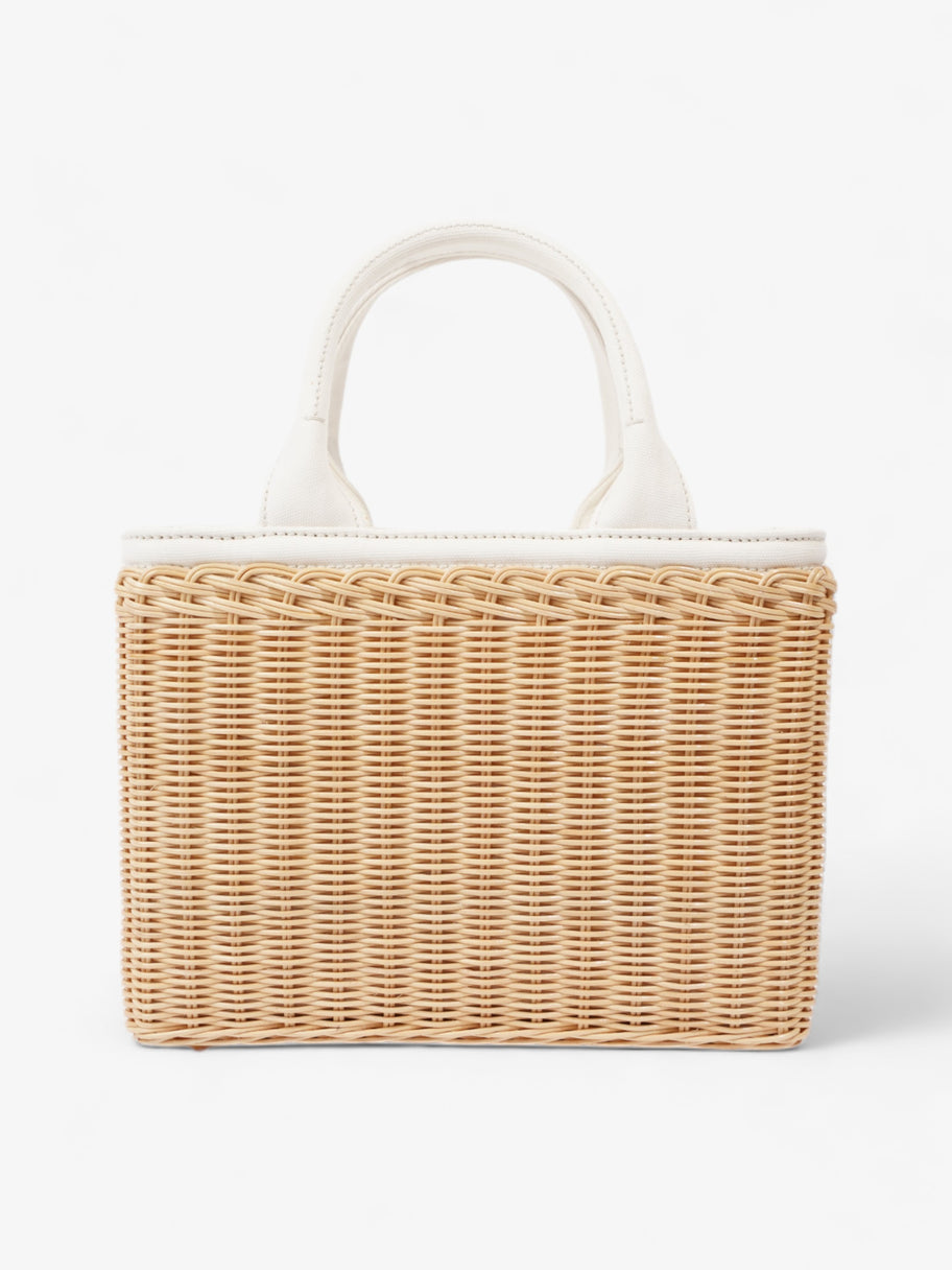 Prada Medium Wicker And Linen Blend Tote Tan / White Wicker Image 4