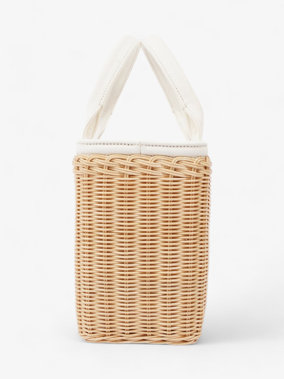 Prada Medium Wicker And Linen Blend Tote Tan / White Wicker Image 5