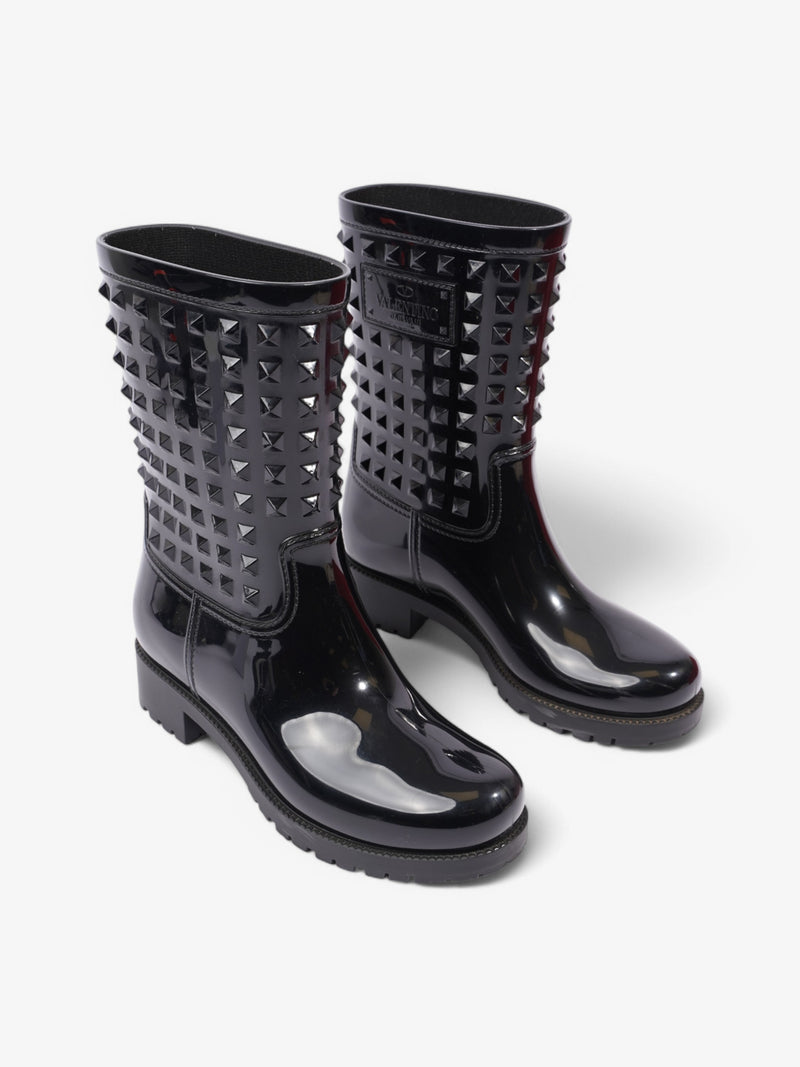  Valentino Rain Boots Black Rubber EU 37 UK 4