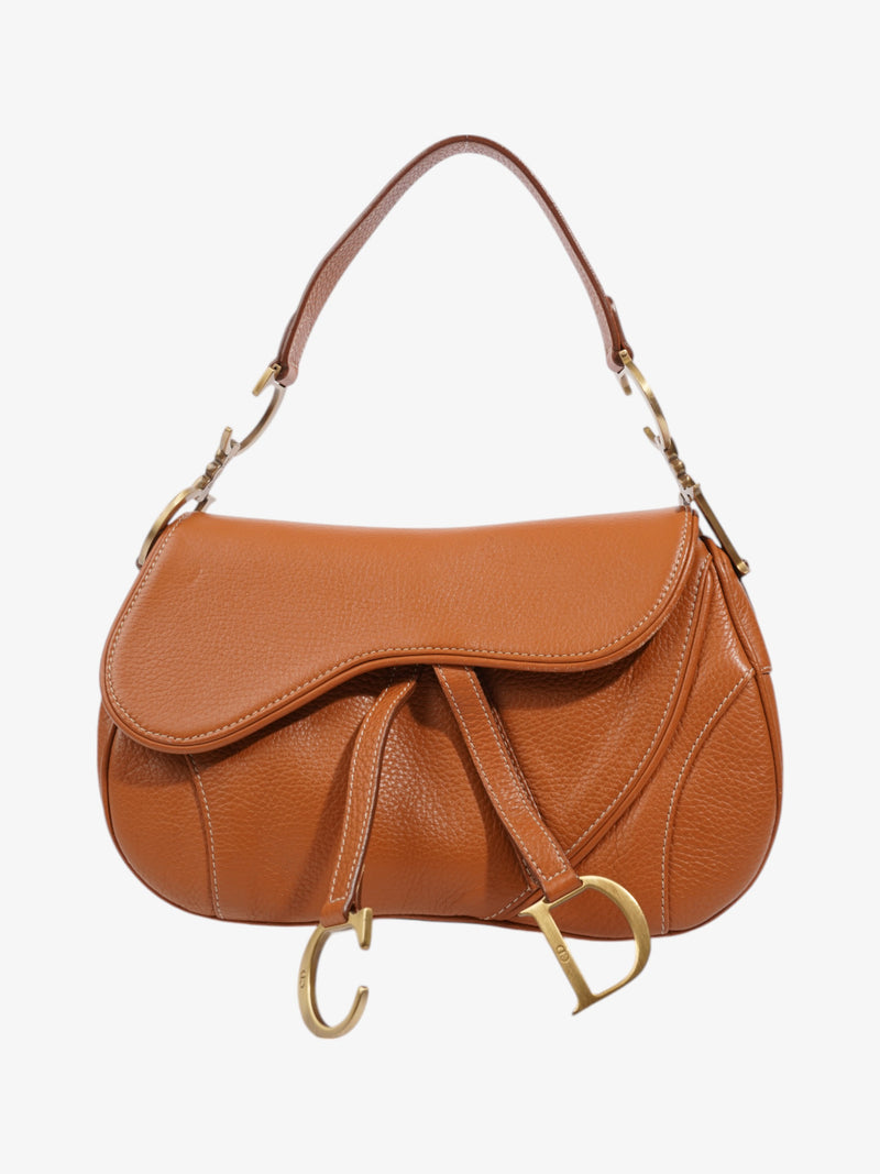  Christian Dior Double Saddle Bag Tan Leather