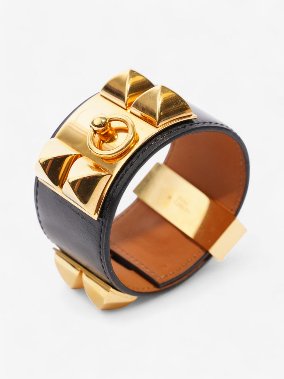 Hermes Collier De Chien Bracelet Black / Gold Calfskin Leather T2 (Small) Image 4