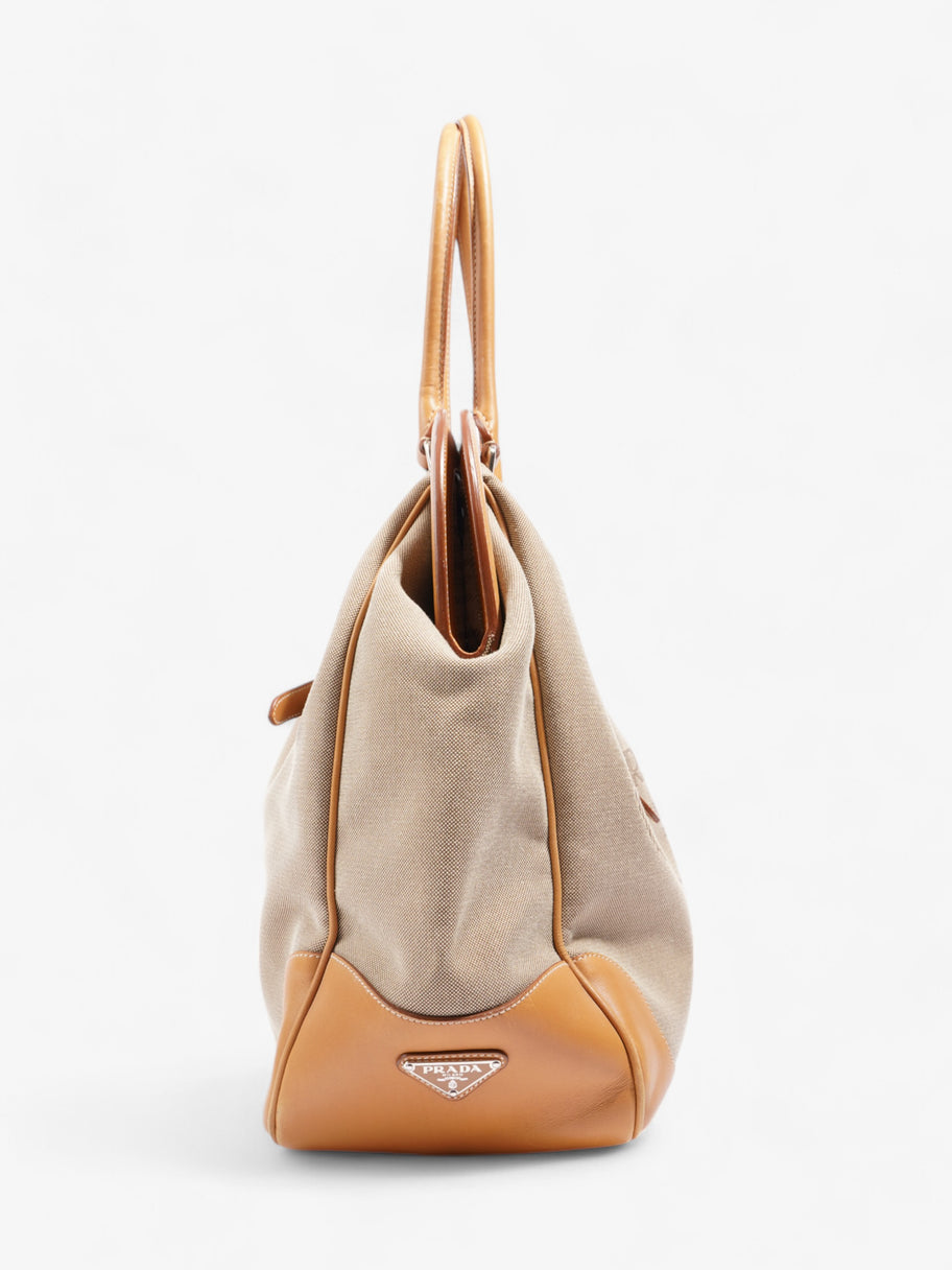 Prada Logo Tote Beige Canvas Image 5