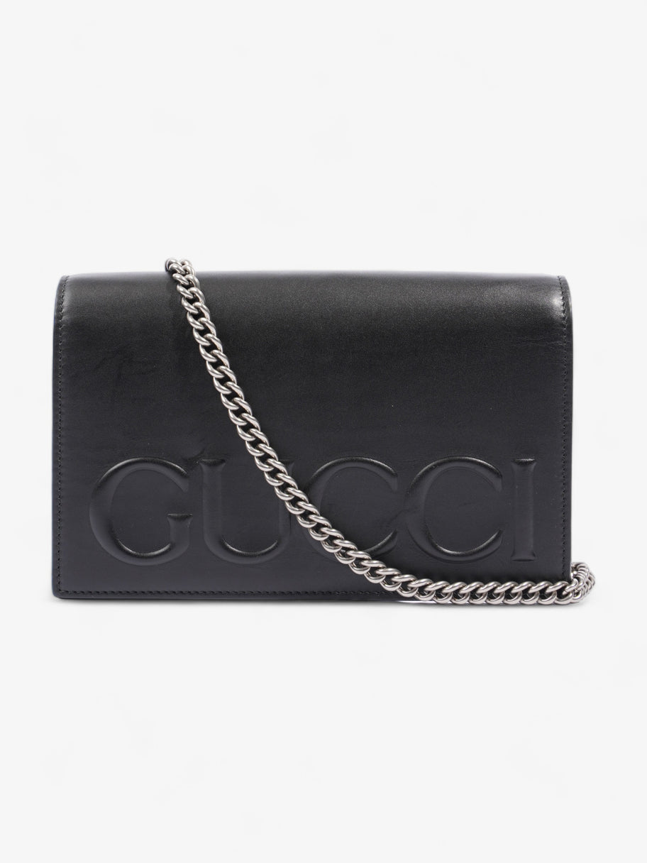 Embossed XL Chain Strap Shoulder Bag Black Calfskin Leather Image 1