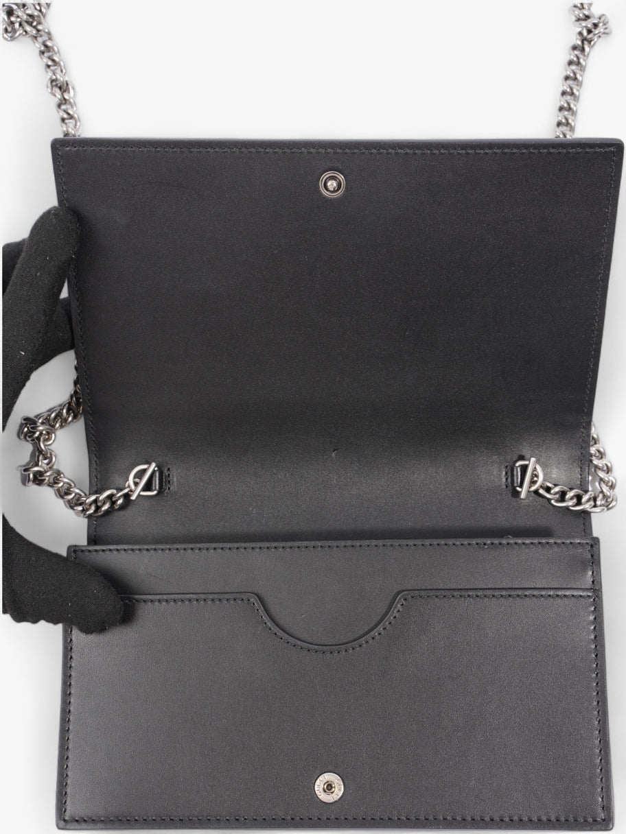 Embossed XL Chain Strap Shoulder Bag Black Calfskin Leather Image 8