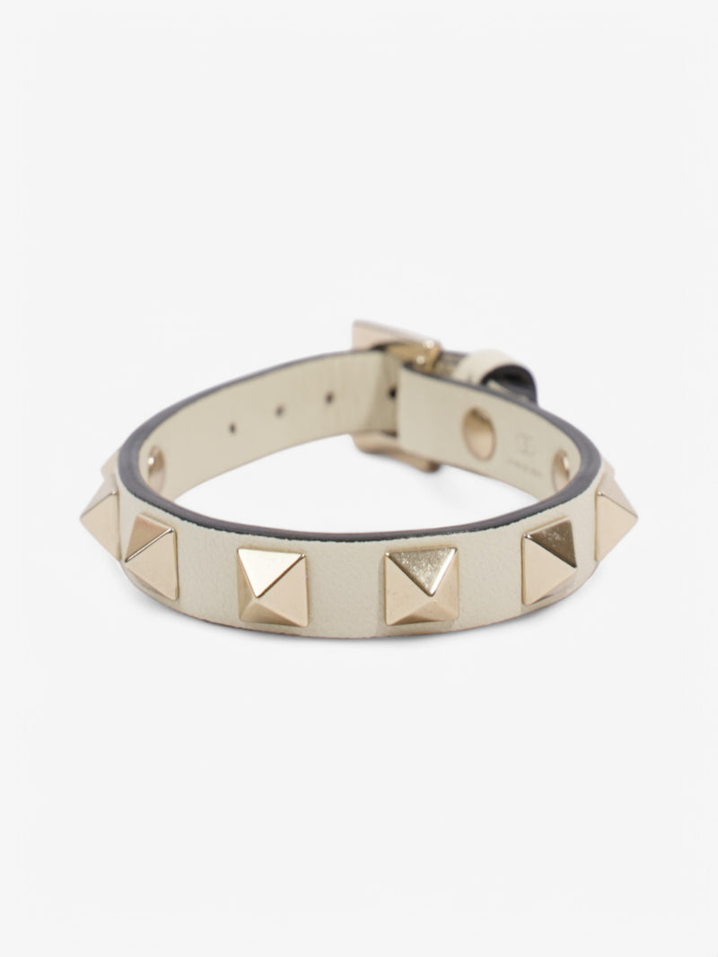  Valentino Rockstud Bracelet Cream Leather