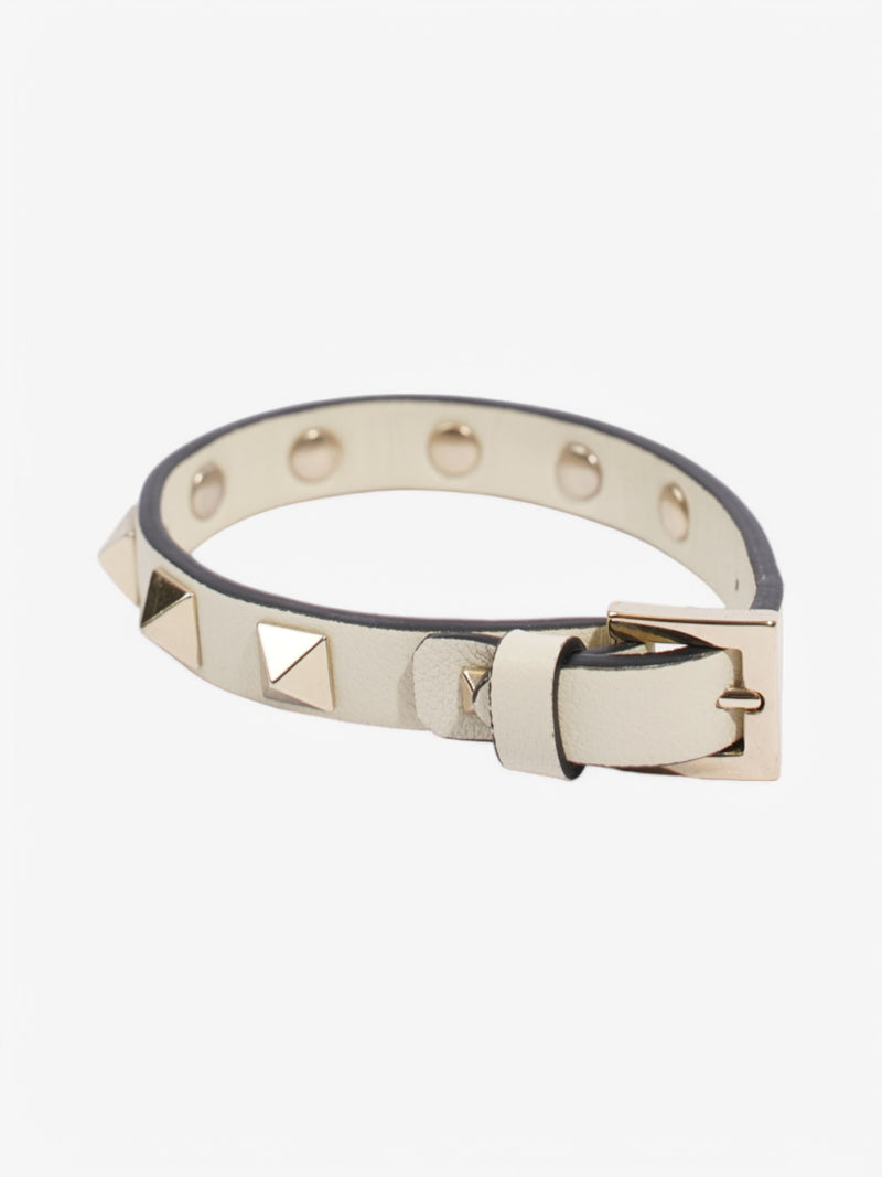  Valentino Rockstud Bracelet Cream Leather