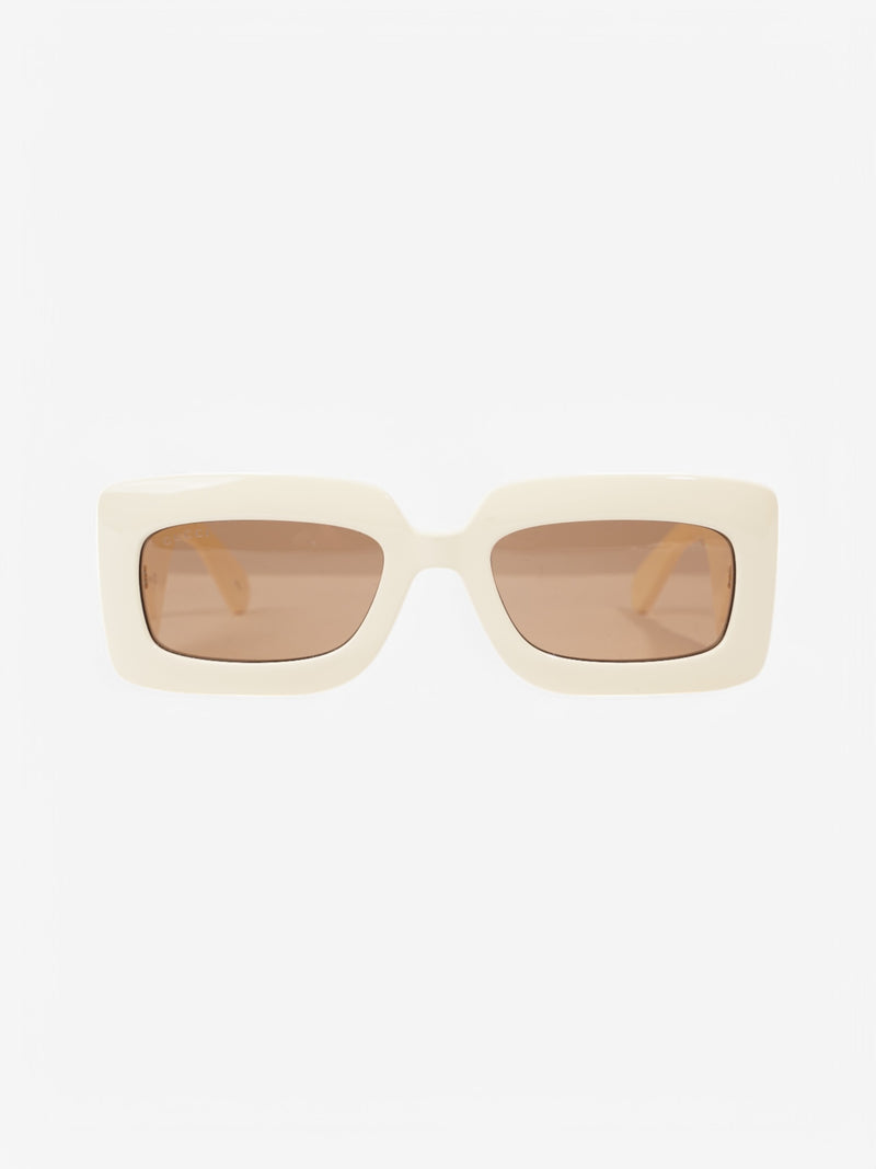  Gucci GG Logo Quilted Rectangular Sunglasses Cream / Gold Acetate 145mm