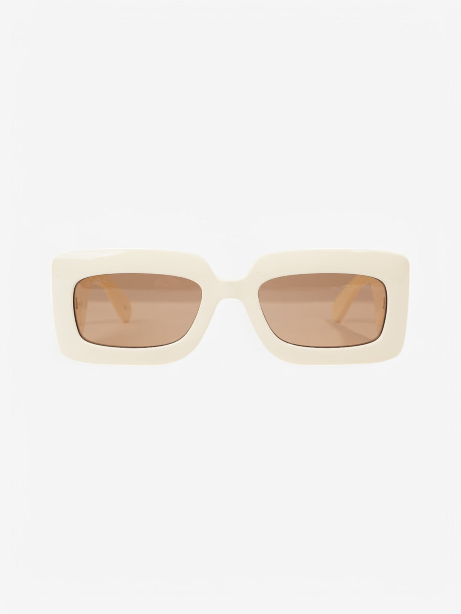 Gucci GG Logo Quilted Rectangular Sunglasses Cream / Gold Acetate 145mm Image 1