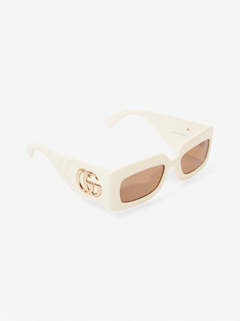  Gucci GG Logo Quilted Rectangular Sunglasses Cream / Gold Acetate 145mm