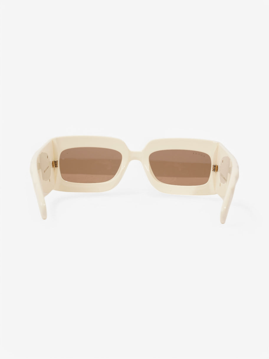 Gucci GG Logo Quilted Rectangular Sunglasses Cream / Gold Acetate 145mm Image 4