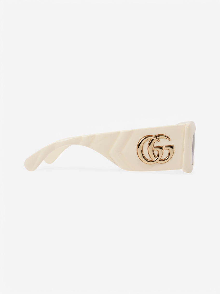 Gucci GG Logo Quilted Rectangular Sunglasses Cream / Gold Acetate 145mm Image 5