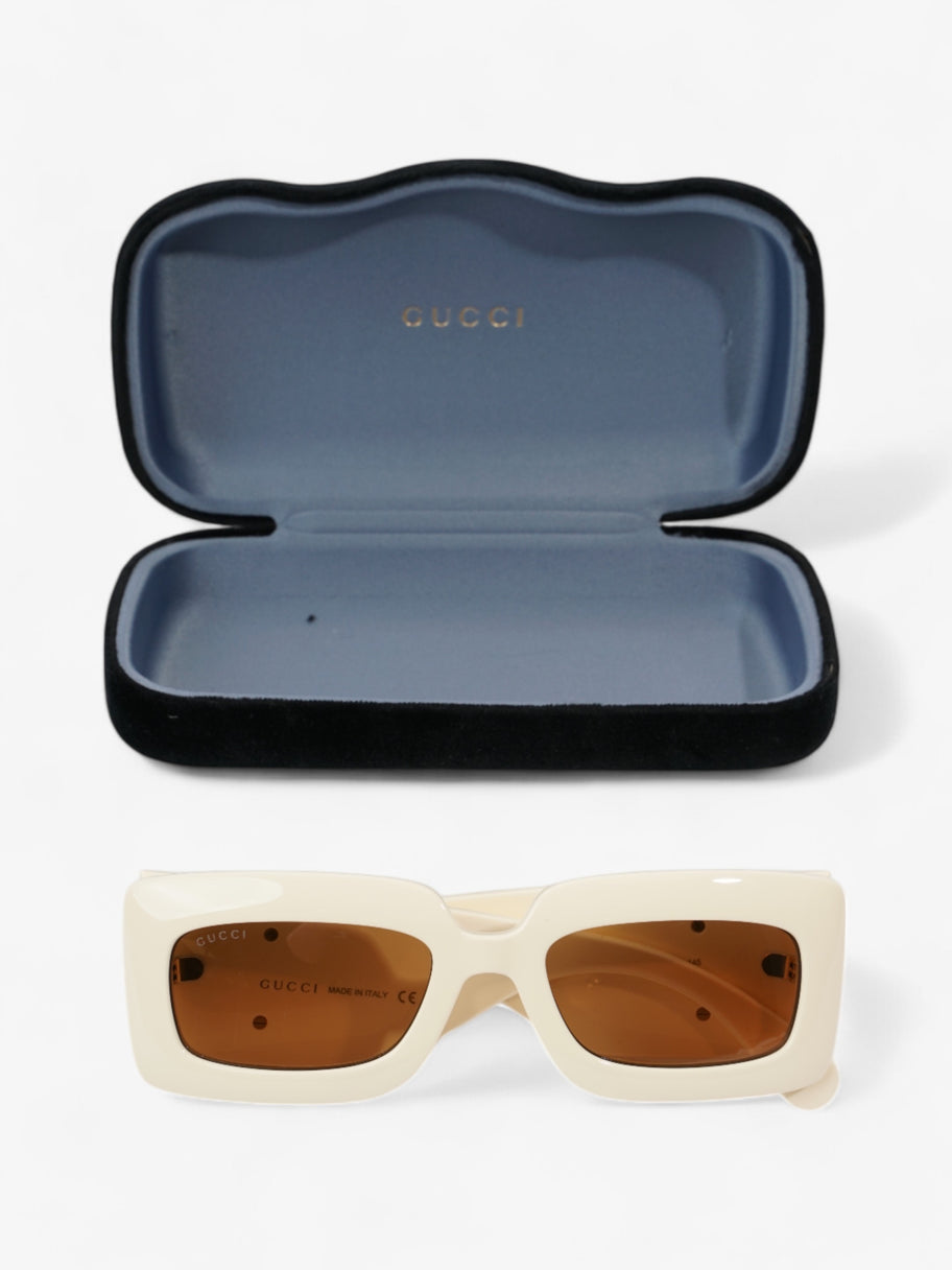 Gucci GG Logo Quilted Rectangular Sunglasses Cream / Gold Acetate 145mm Image 7