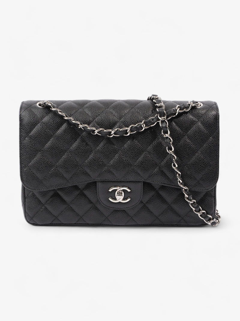  Classic Double Flap Black Caviar Leather Jumbo