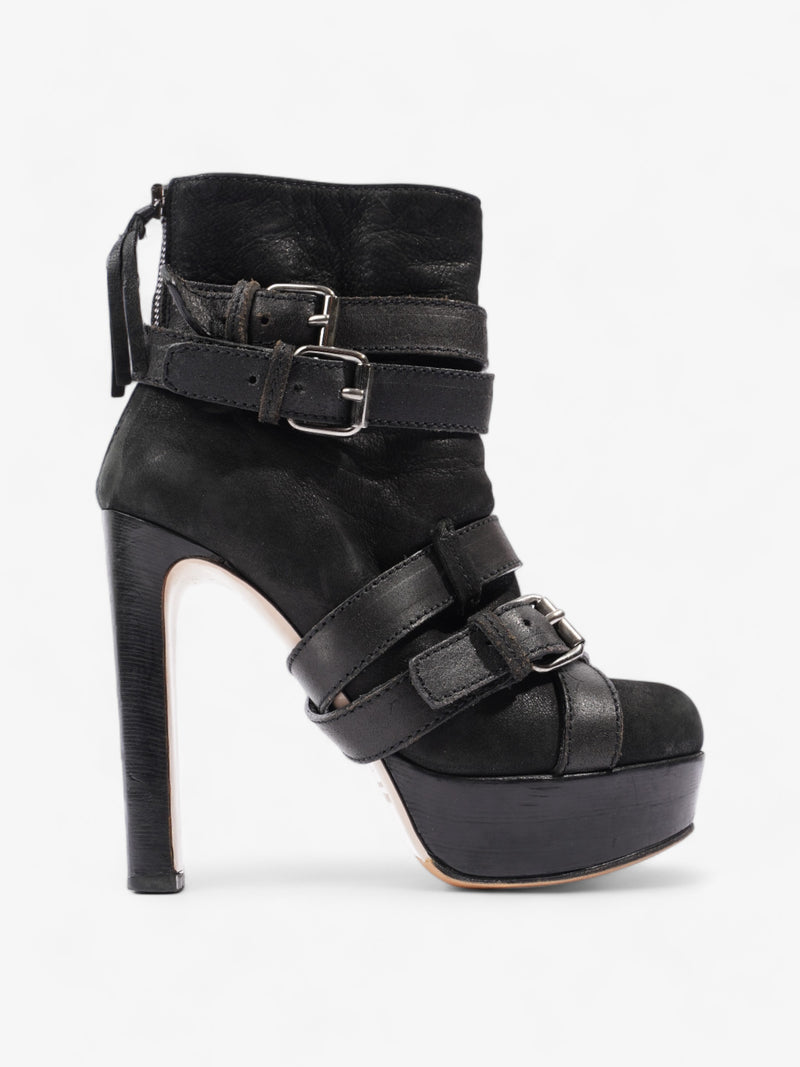  Miu Miu Buckle Strap Platform Boots 125mm Black Leather EU 36 UK 3