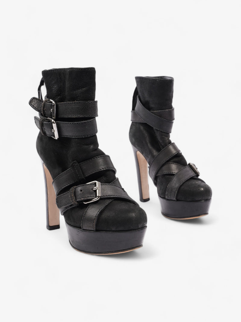  Miu Miu Buckle Strap Platform Boots 125mm Black Leather EU 36 UK 3