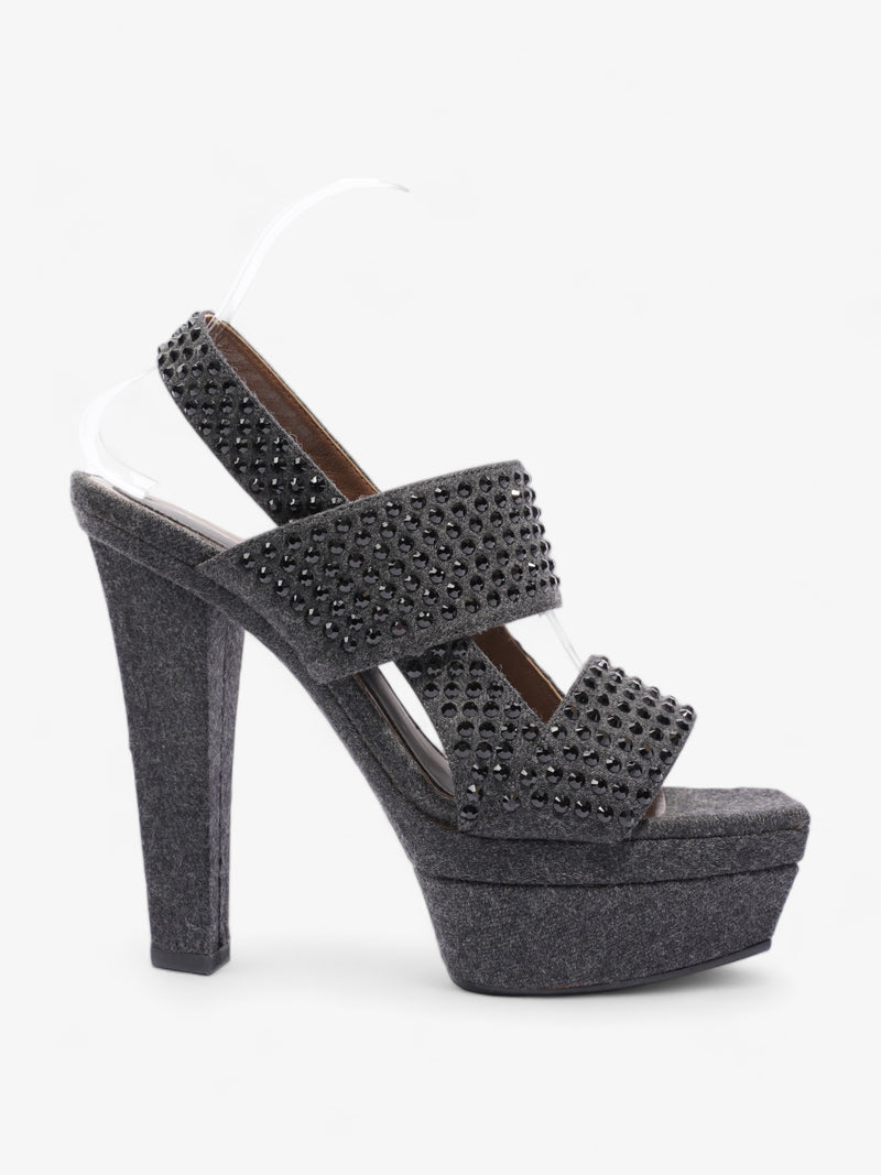  Embellished Slingback Heels 130mm Grey Felt EU 39 UK 6