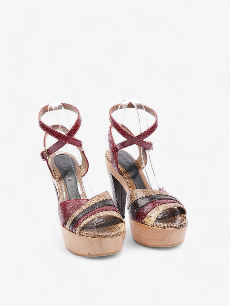  Marni Embossed Python Platform Heel 95mm Brown / Red Leather EU 37 UK 4