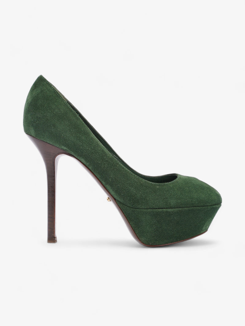  Sergio Rossi Peep Tote Pump 110 Green Suede EU 35 UK 2