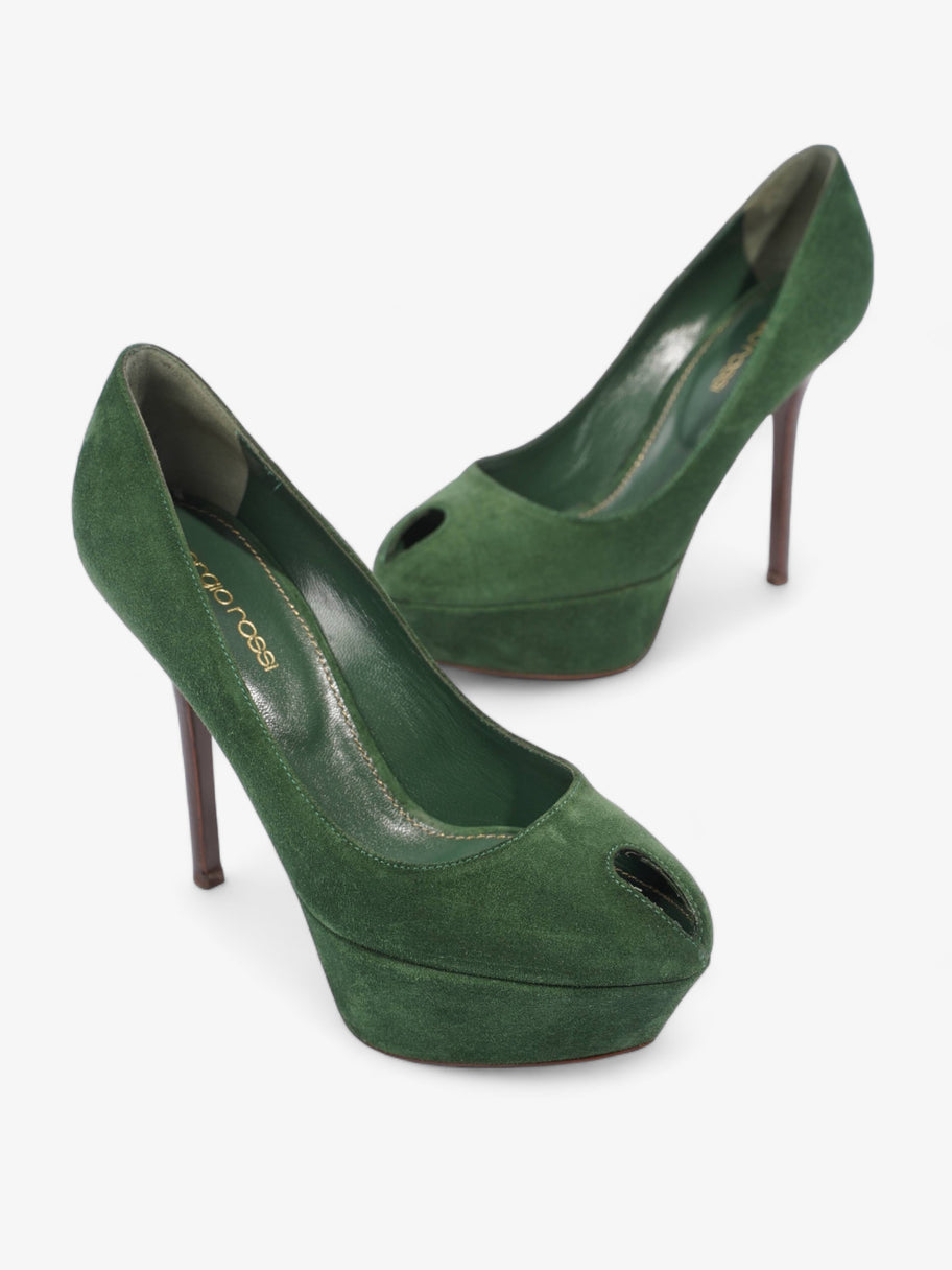 Sergio Rossi Peep Tote Pump 110 Green Suede EU 35 UK 2 Image 9