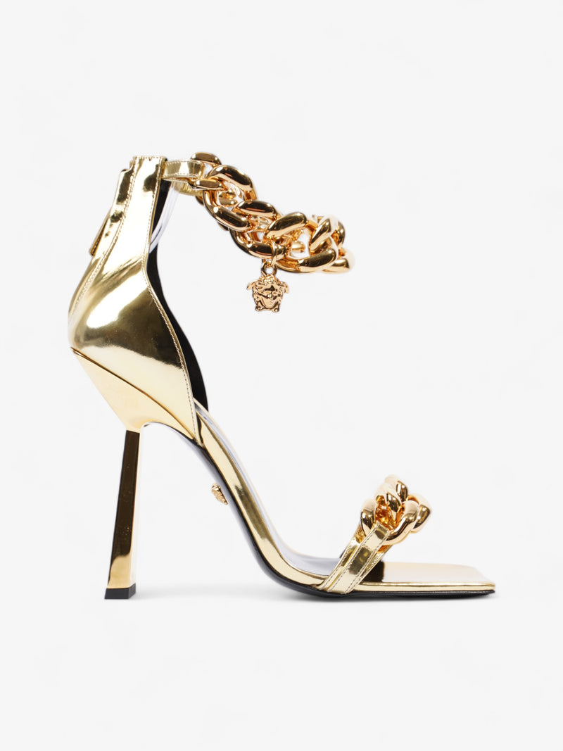  Versace Medusa Chain Heels 110 Gold Patent Leather EU 41 UK 8