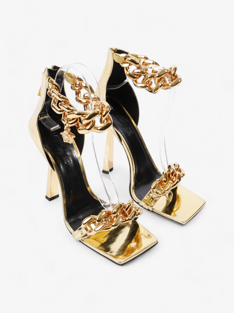  Versace Medusa Chain Heels 110 Gold Patent Leather EU 41 UK 8