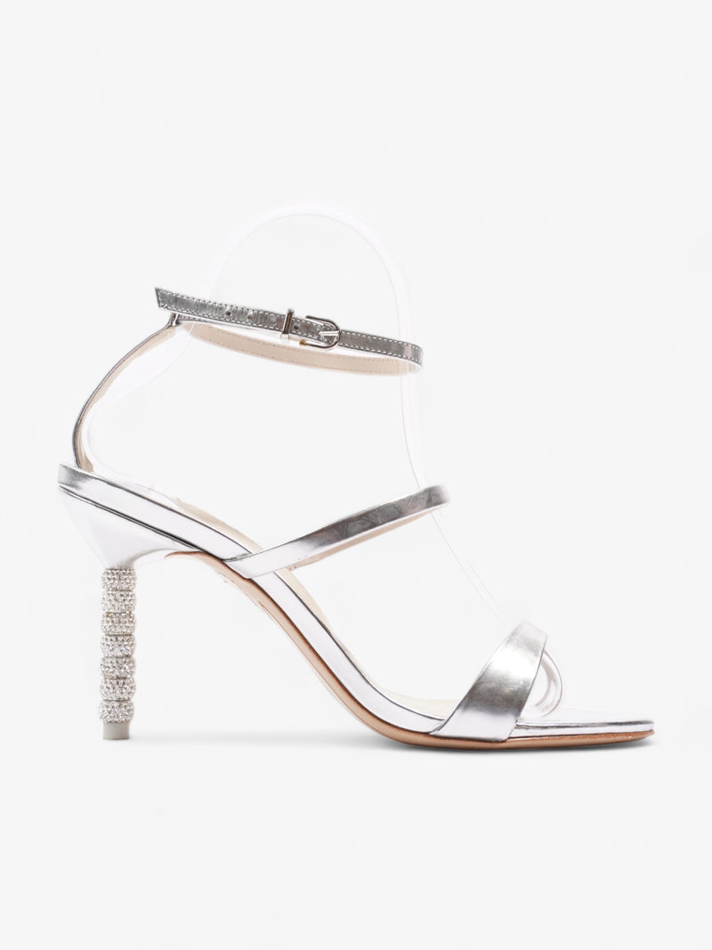  Sophia Webster Rosalind Crystal Mid Sandal 90 Silver Leather EU 37 UK 4