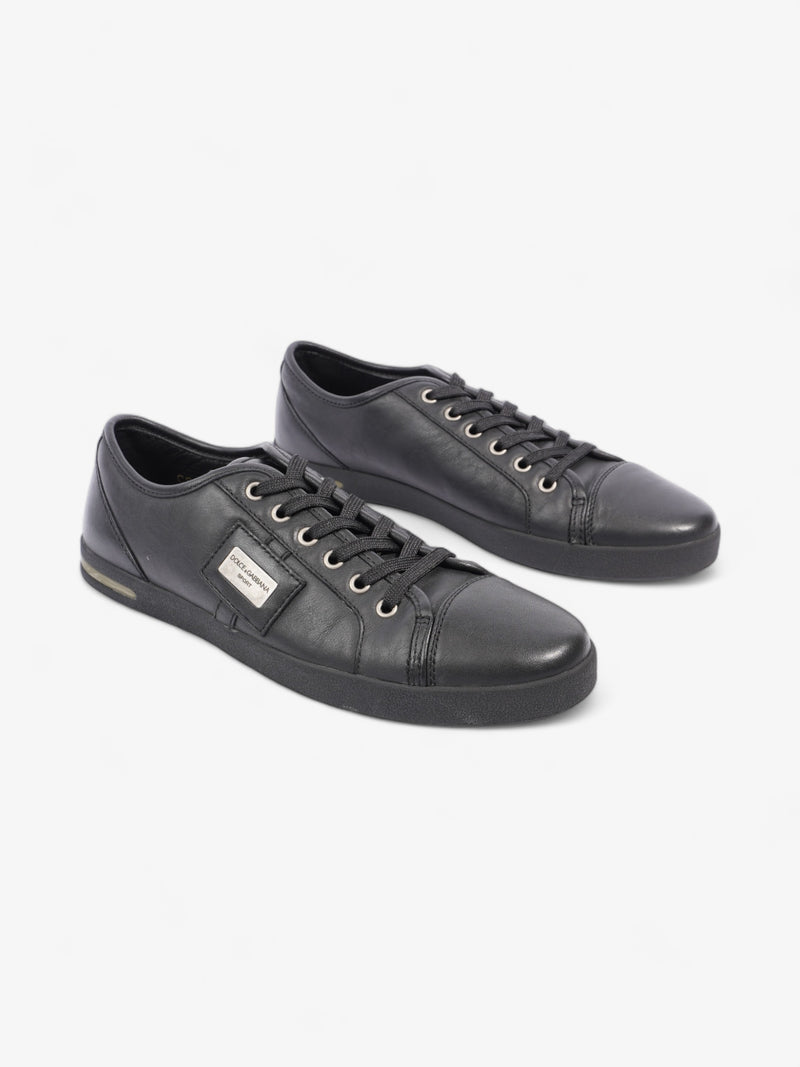  Dolce and Gabbana Logo Plaque Sneakers Black Leather EU 40.5 UK 6.5