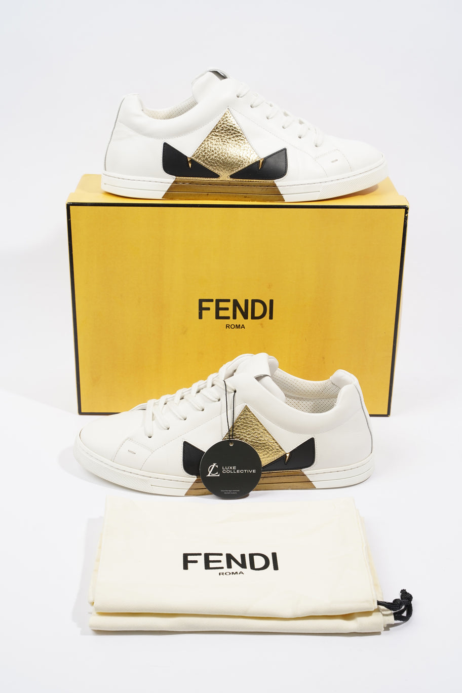 Fendi Monster Eyes Sneaker White / Gold / Black Leather EU 42 UK 8 Image 11