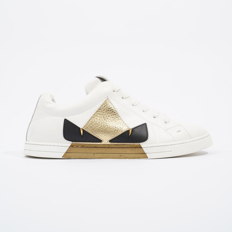  Fendi Monster Eyes Sneaker White / Gold / Black Leather EU 42 UK 8