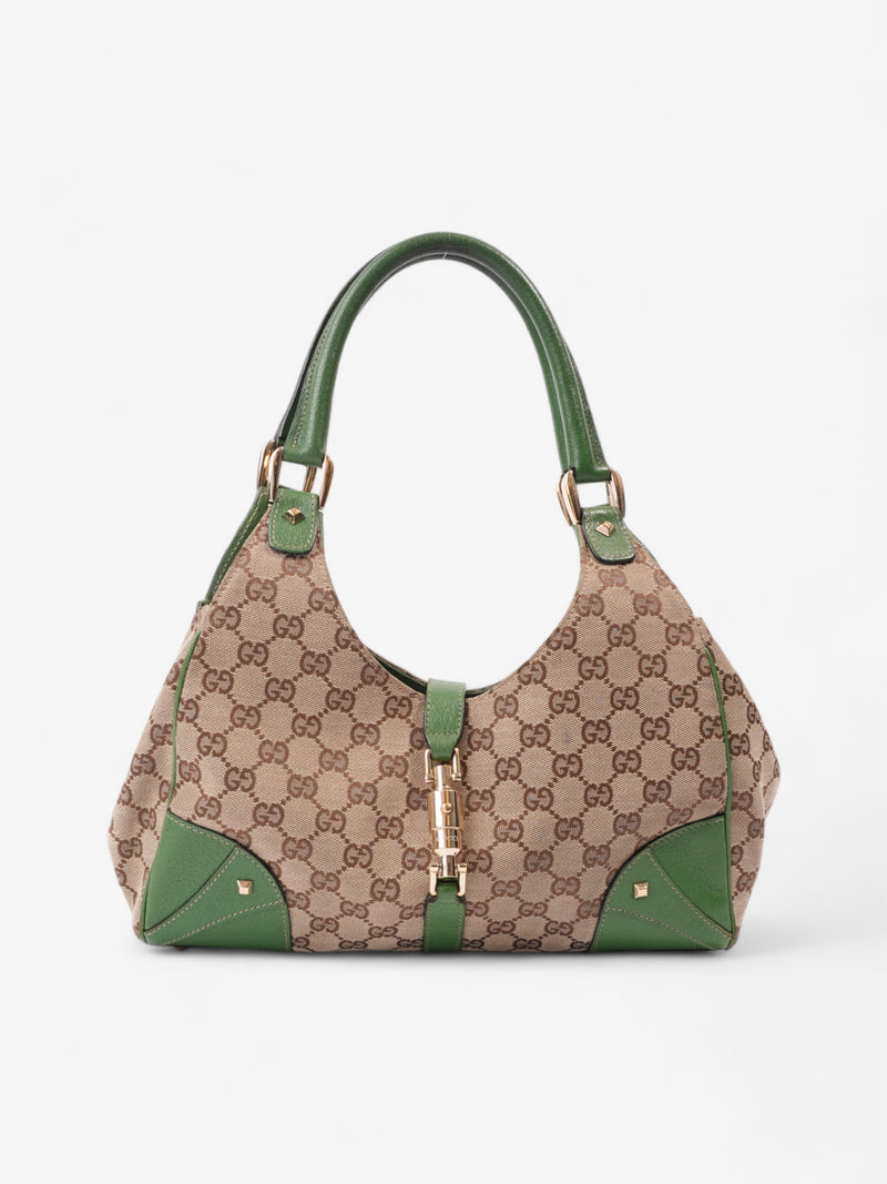  Gucci Jackie Beige And Ebony GG Supreme / Green Canvas