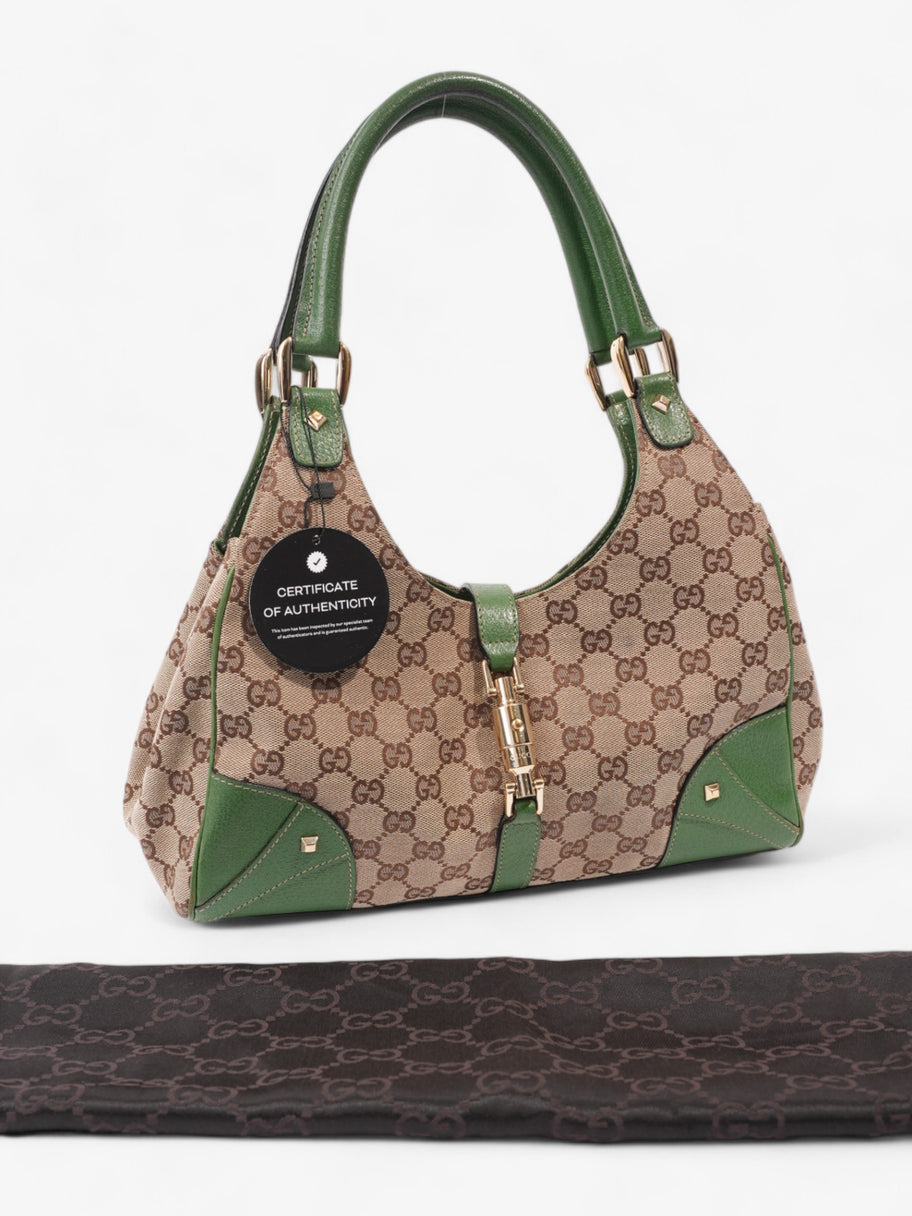 Gucci Jackie Beige And Ebony GG Supreme / Green Canvas Image 10