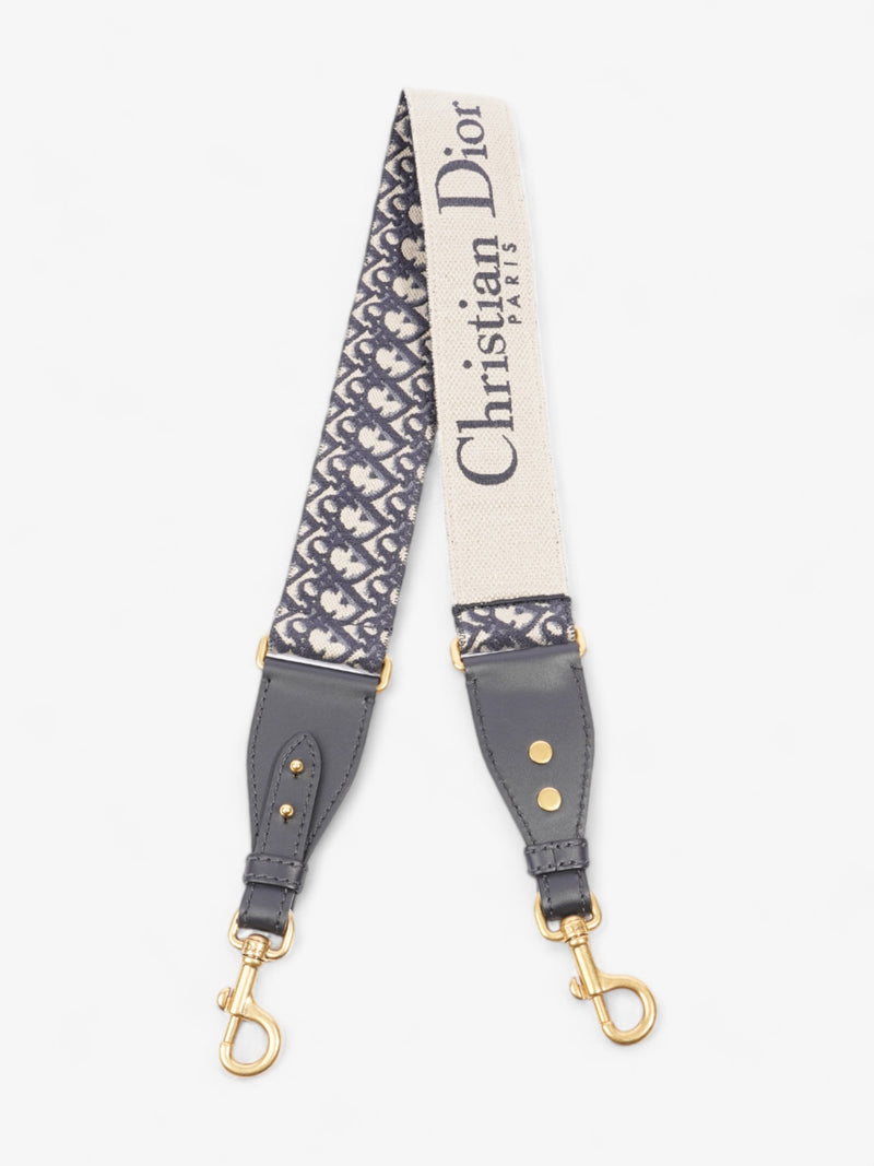  Christian Dior Adjustable Shoulder Strap With Ring Blue Oblique / Gold Cotton