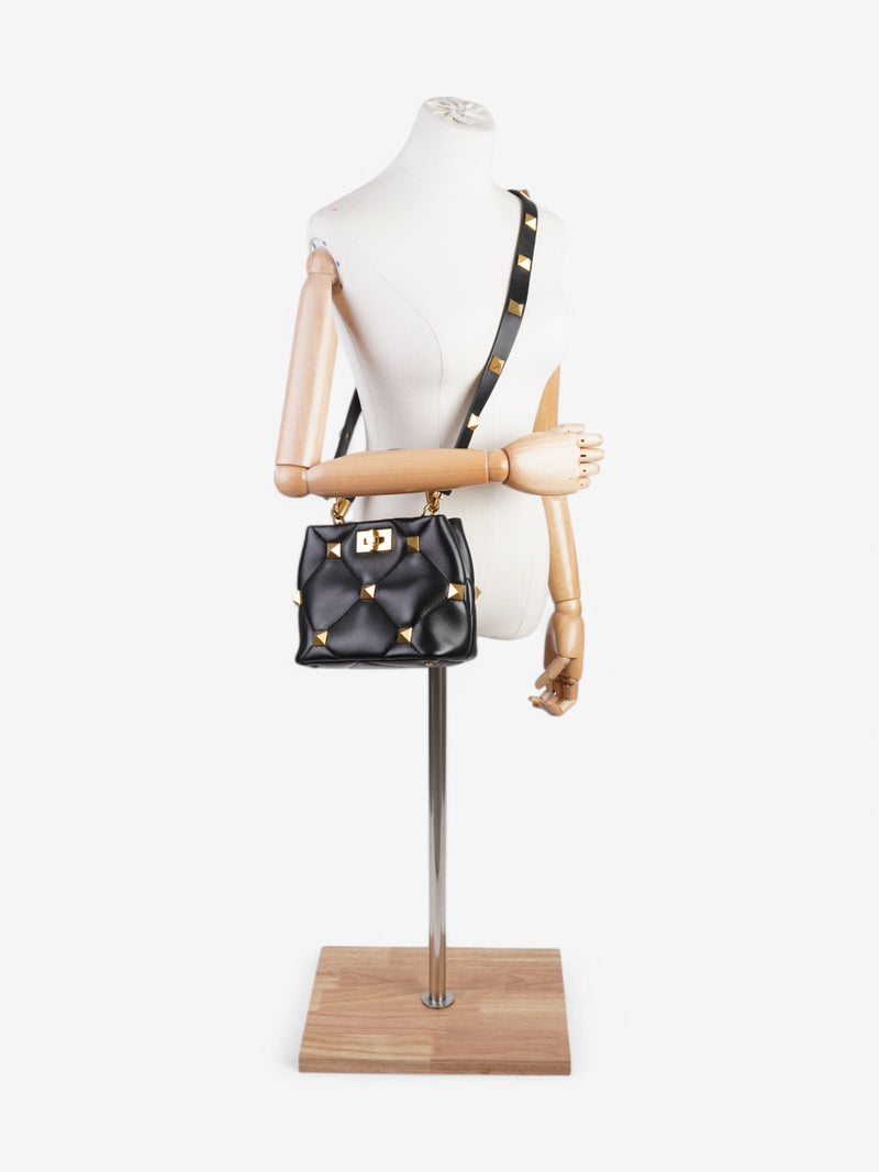  Valentino Roman Stud Top Handle Black Nappa Leather Mini