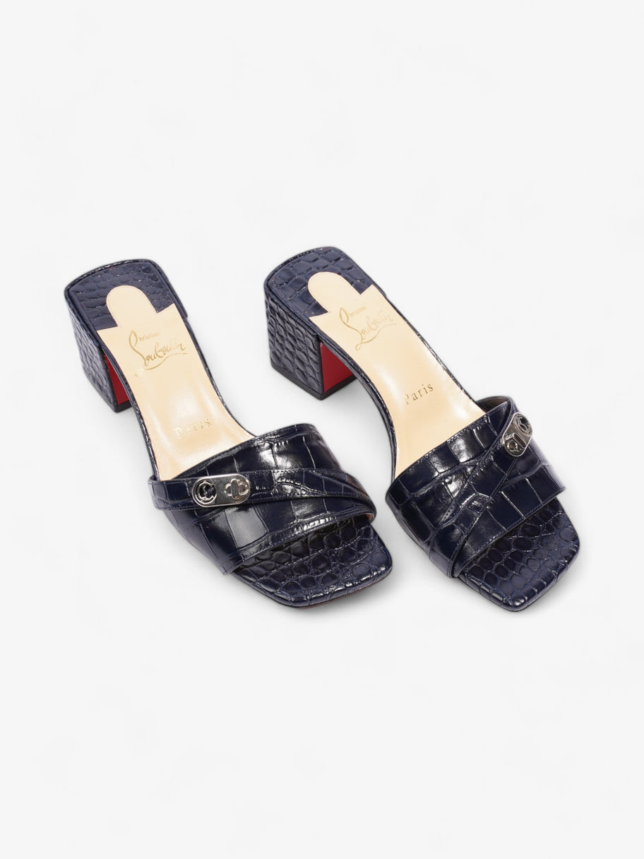 Christian Louboutin Lock Art Sandals  55 Navy Crocodile Leather EU 37 UK 4 Image 8