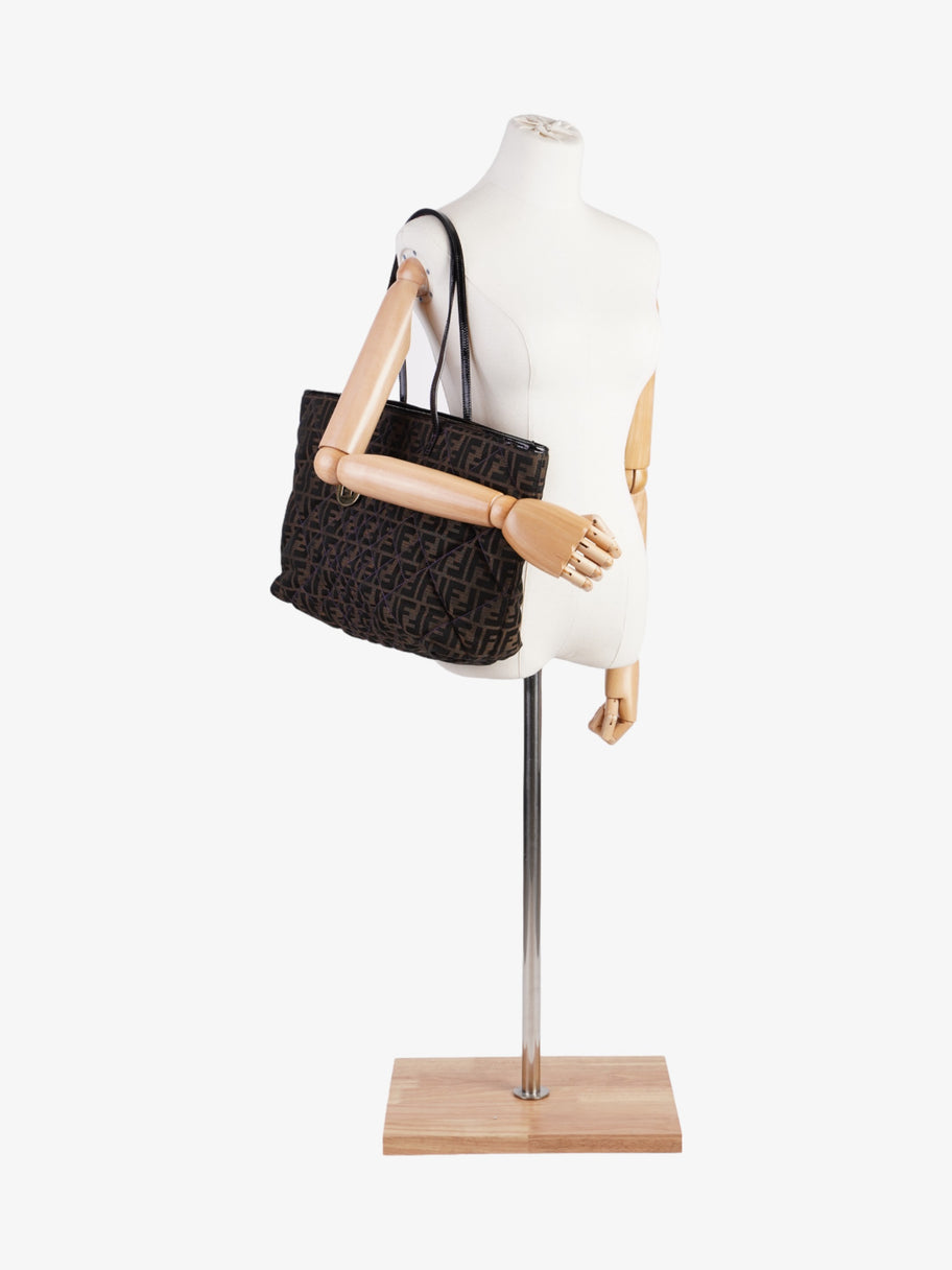 Fendi Quilted Roll Tote Brown FF / Purple Stitching / Black Cotton Image 2