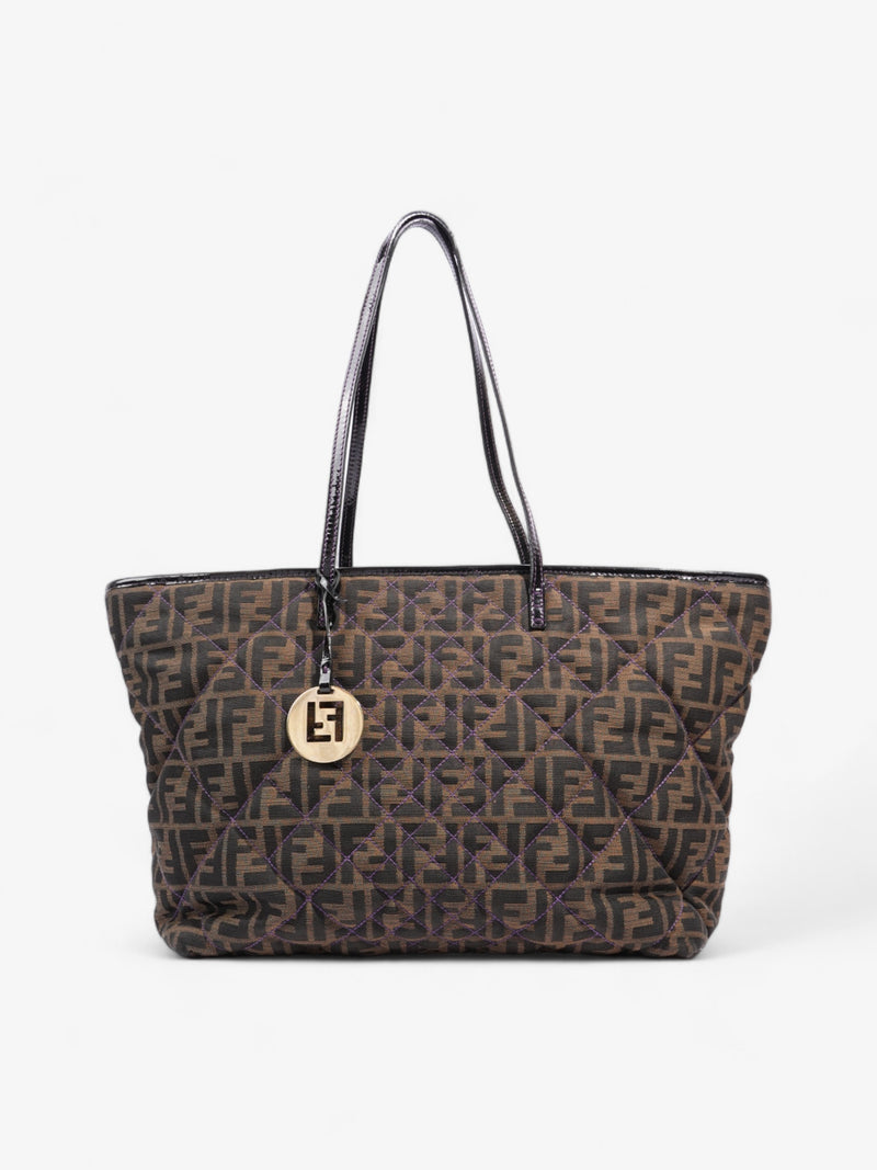  Fendi Quilted Roll Tote Brown FF / Purple Stitching / Black Cotton