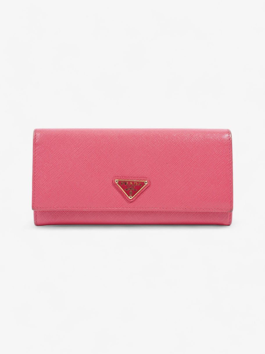 Prada Logo Continental Wallet Pink Saffiano Leather Image 1