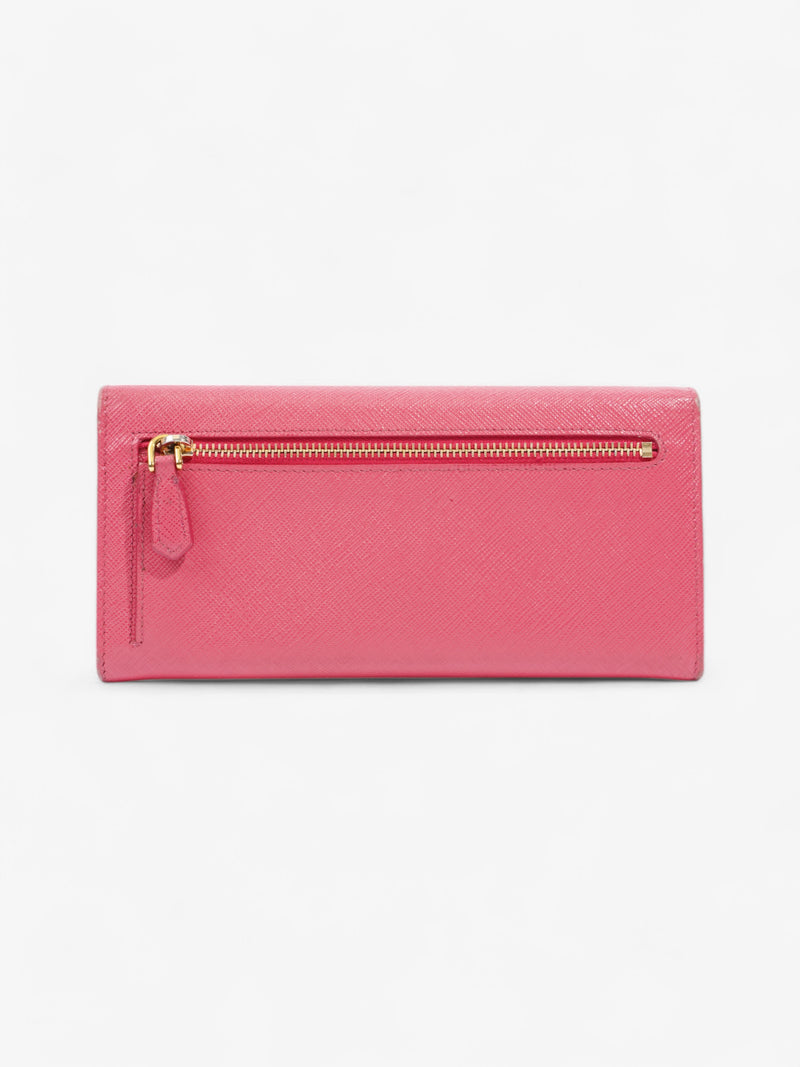  Prada Logo Continental Wallet Pink Saffiano Leather