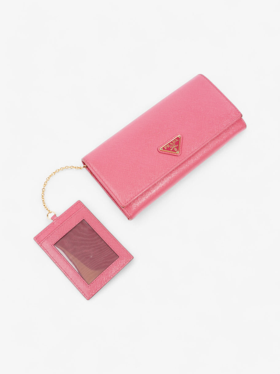 Prada Logo Continental Wallet Pink Saffiano Leather Image 4