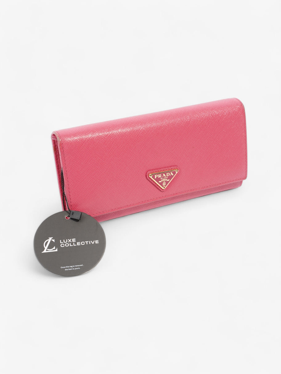 Prada Logo Continental Wallet Pink Saffiano Leather Image 6