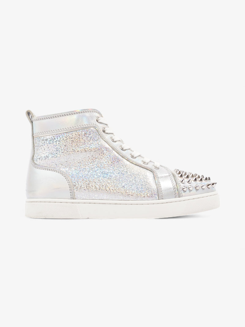  Christian Louboutin Lou Spikes Silver / Iridescent  Calfskin Leather EU 38 UK 5