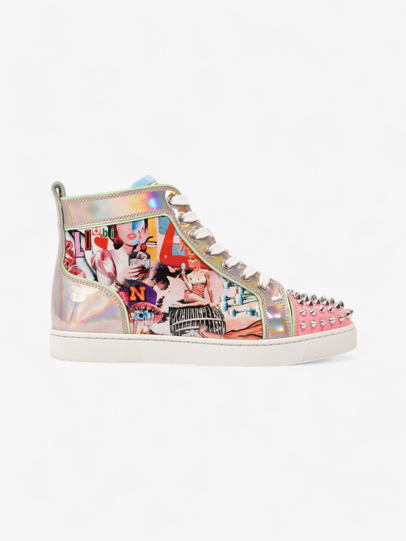  Christian Louboutin Lou Spikes Flat Pink Multi Print PVC EU 39.5 UK 6.5